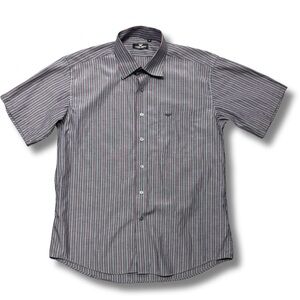 GIORGIO ARMANI Men’s Short Sleeve Button down Striped Shirt, Purple/ Blue, Large